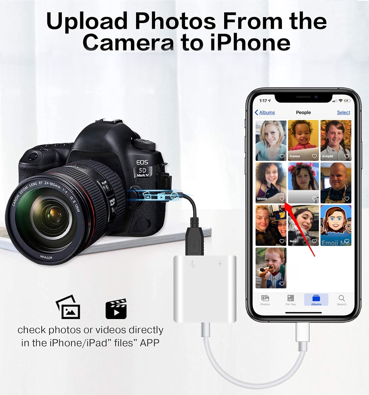 Apple Lightning to USB Camera Adapter with Charging Port for iPhone/iPad to Connect USB Flash Drive, SSD Hard Drive, Card Reader, Keyboard, Mouse, Hubs, MIDI, Plug & Play