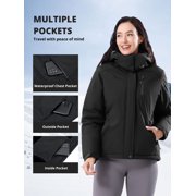 CAMEL Women's Ski Jackets Waterproof Fleece Jakcet Warm Hooded Windproof Winter Snow Outerwear Coats Black