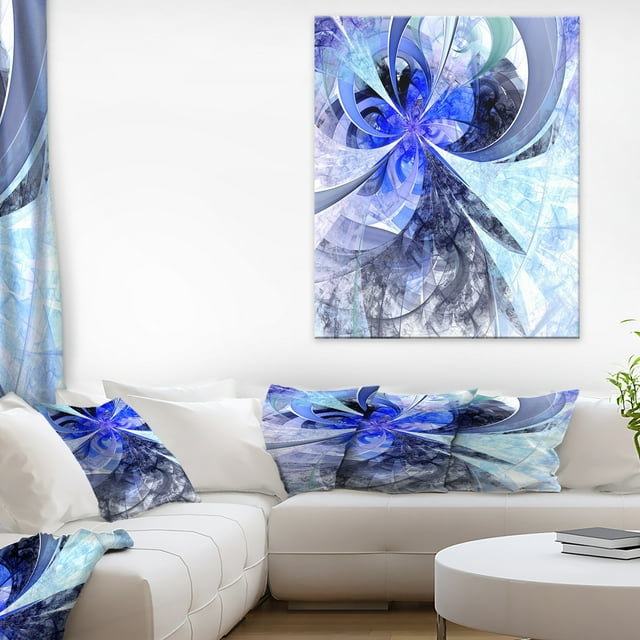 Blue White Fractal Flower Pattern - Floral Canvas Art Print