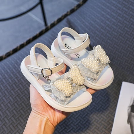 

New Summer Girls Sandals Casual Soft Bottom Bow Sports Beach Shoes Silver 29