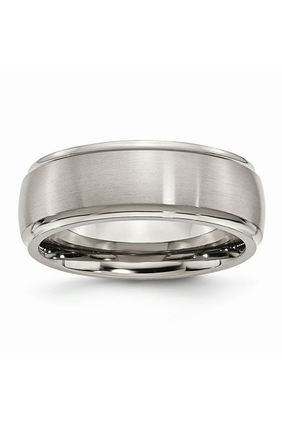 Grey Titanium Ring Band Wedding Ridged Comfort Edge 8mm Brushed and Polished