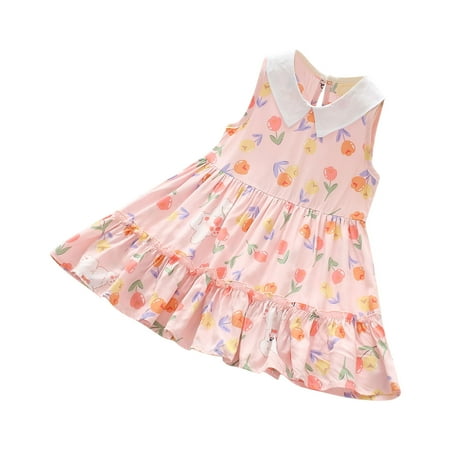 

DTBPRQ Toddler Baby Girl Sleeveless Sun Dress Floral Seaside Babydoll Collar Beach Dress Overall Outfits Onepiece