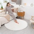 thumbnail image 5 of Soft Round Fluffy Faux Fur Area Rug 6' x 6', Circle Cozy Shaggy Sheepskin Furry Carpet Rug for Bedroom Living Room, Circular Plush Fuzzy Floor Cover Mat for Baby Teen Kids Nursery Room, White, 5 of 9