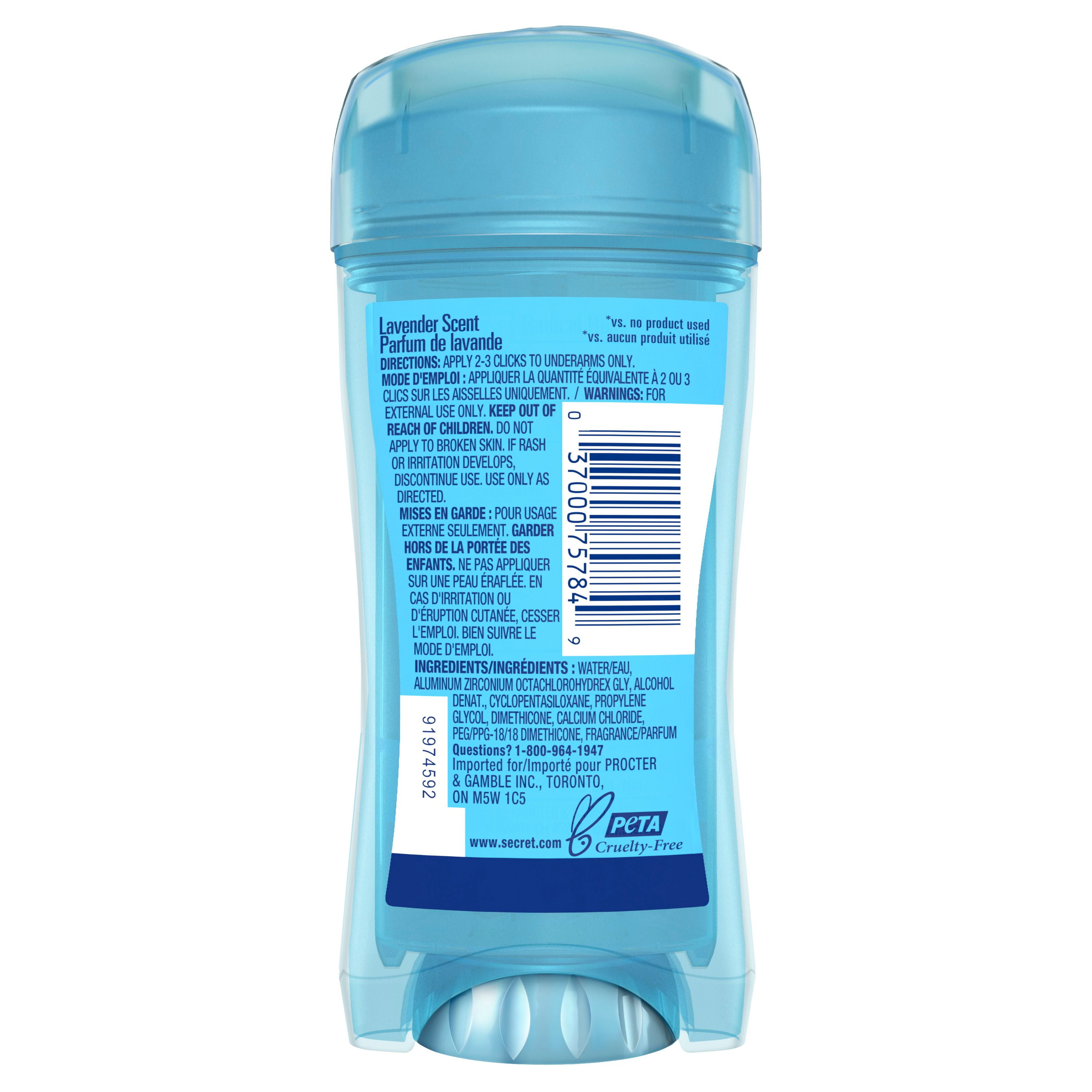 Antisudorifique et désodorisant gel clarté Secret, parfum Lavande, 73 grammes 73G