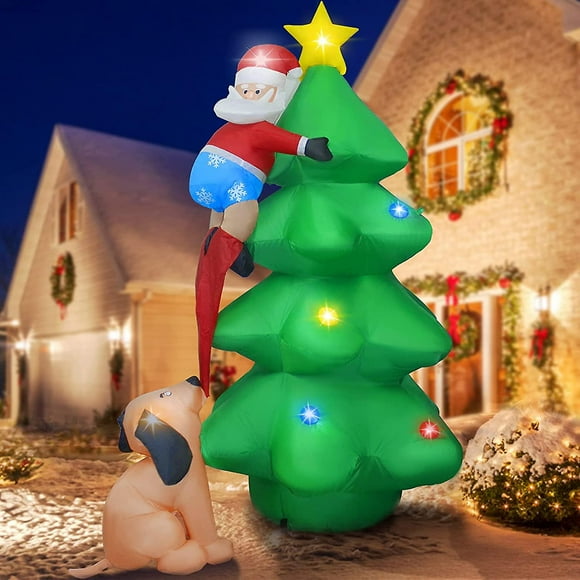 6ft Christmas Inflatable Blow Up Decoration,inflatable Christmas Tree With Santa Claus And Dog, Self Inflatable Christmas Decor