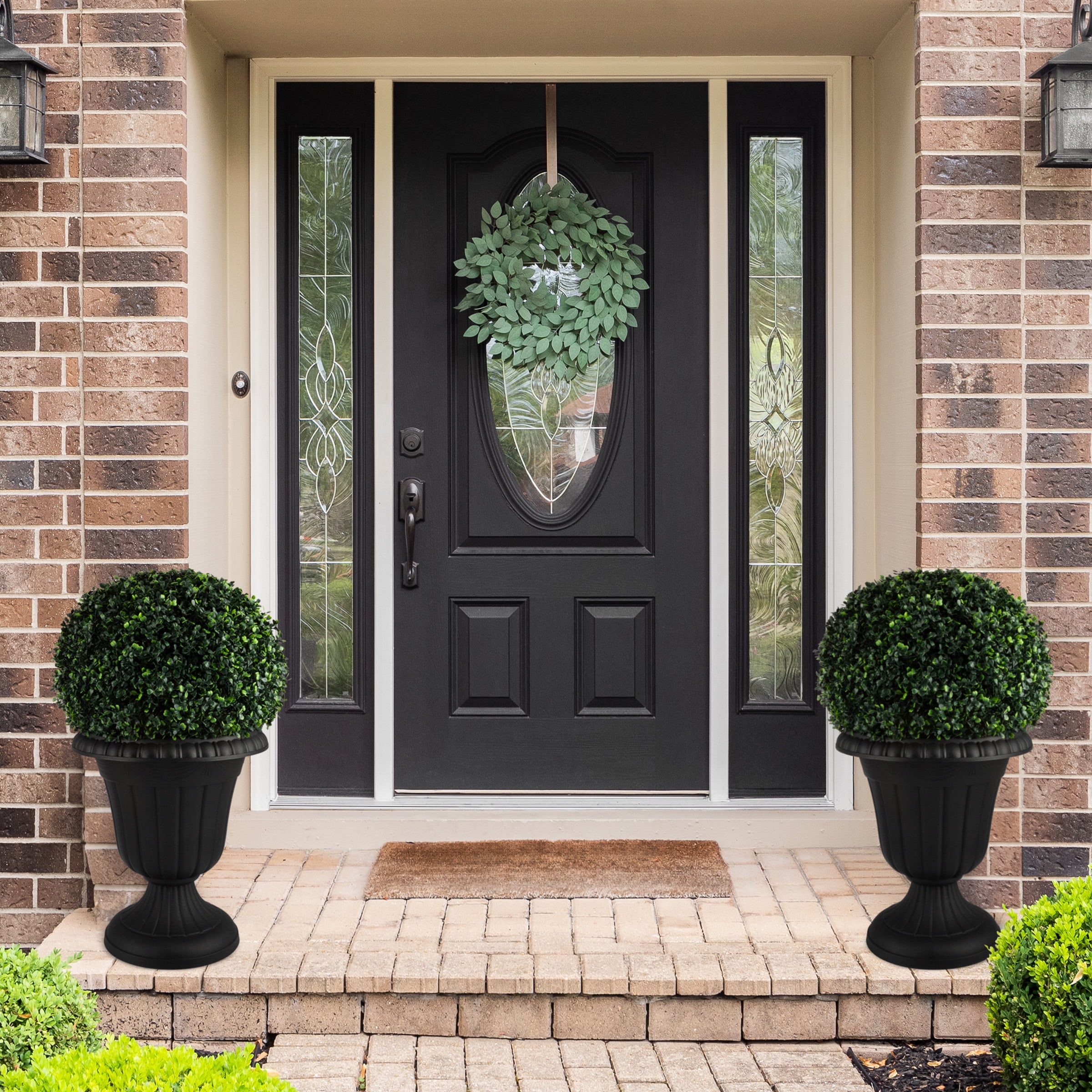 Pure Garden 16x18-Inch Outdoor Planter 2-Pack - Plastic Urn Planters, Black