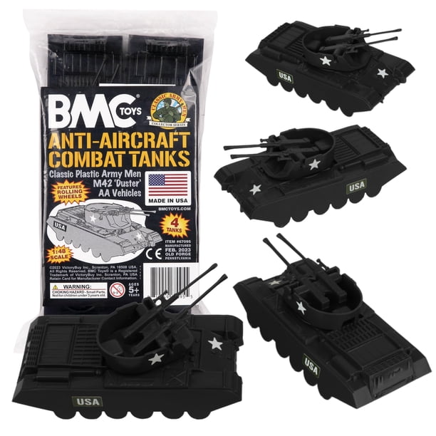 Conjunto de 4 Tanques Antiaéreos Clásicos Payton de BMC - Vehículos de Ejército de Plástico Negro