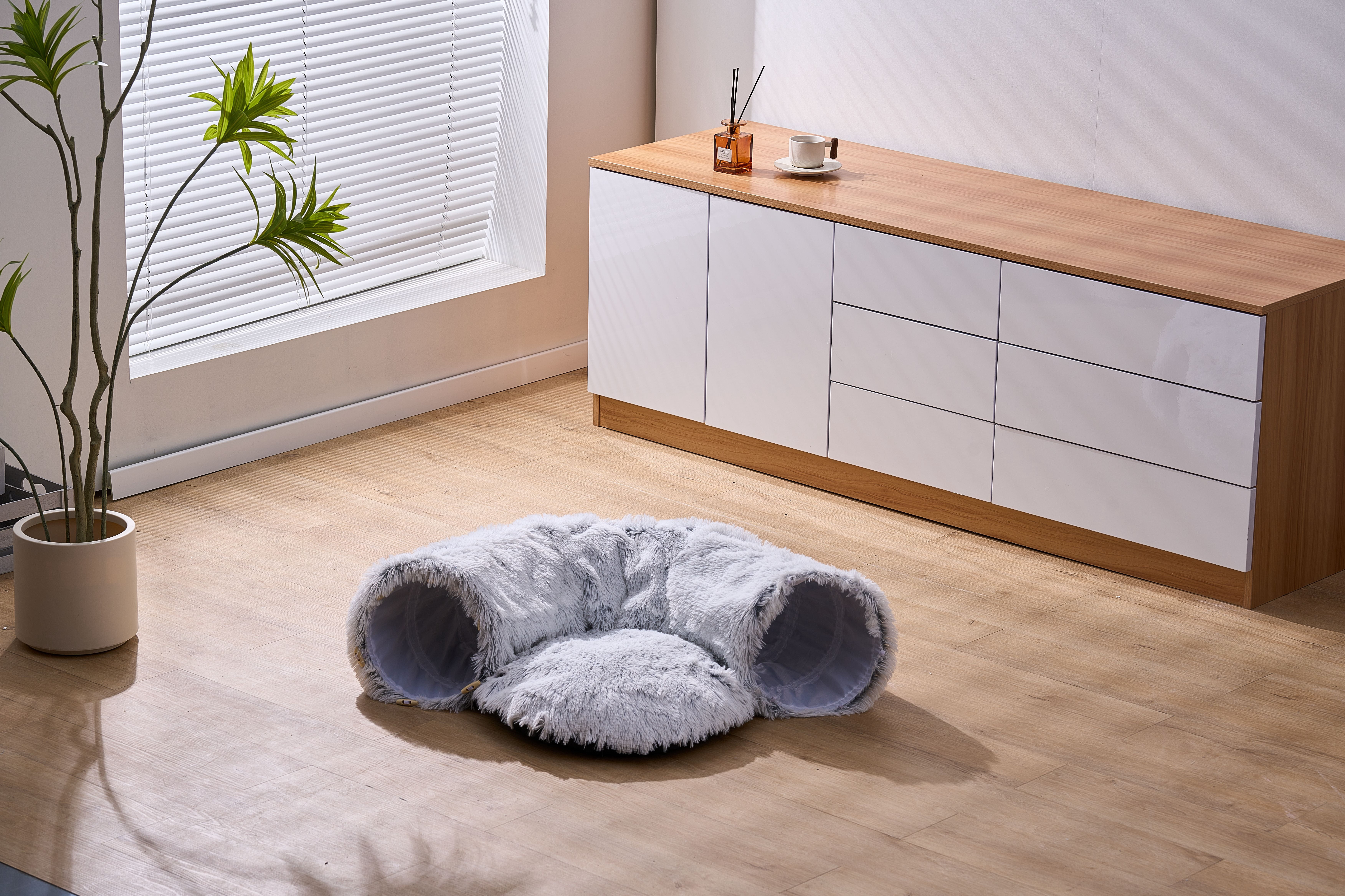 PetPals Fluffy 2-in-1 Cat Tunnel with Cat Bed & Toy-Khione