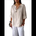 thumbnail image 1 of Camisa de y Algodón con Cuello en V para Mujer, 3/4 Enrollable, Informal, Holgada, , con Botones, para Verano Albaricoque 4XL, 1 of 7