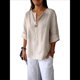 thumbnail image 1 of Camisa de y Algodón con Cuello en V para Mujer, 3/4 Enrollable, Informal, Holgada, , con Botones, para Verano Albaricoque 4XL, 1 of 7