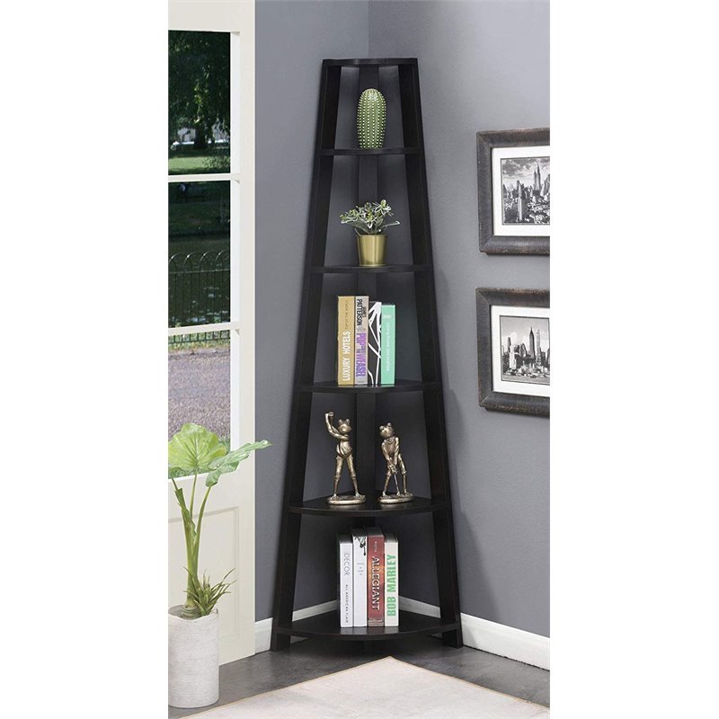 Pemberly Row 5 Tier Corner Bookcase in Black