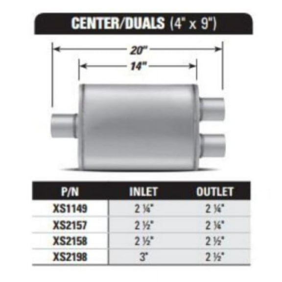 AP EXHAUST PRODUCTS XS2198 MUFFLER - XLERATOR STAINLESS STEEL, OVAL-C/D, 20IN OAL, 3IN-2.50IN
