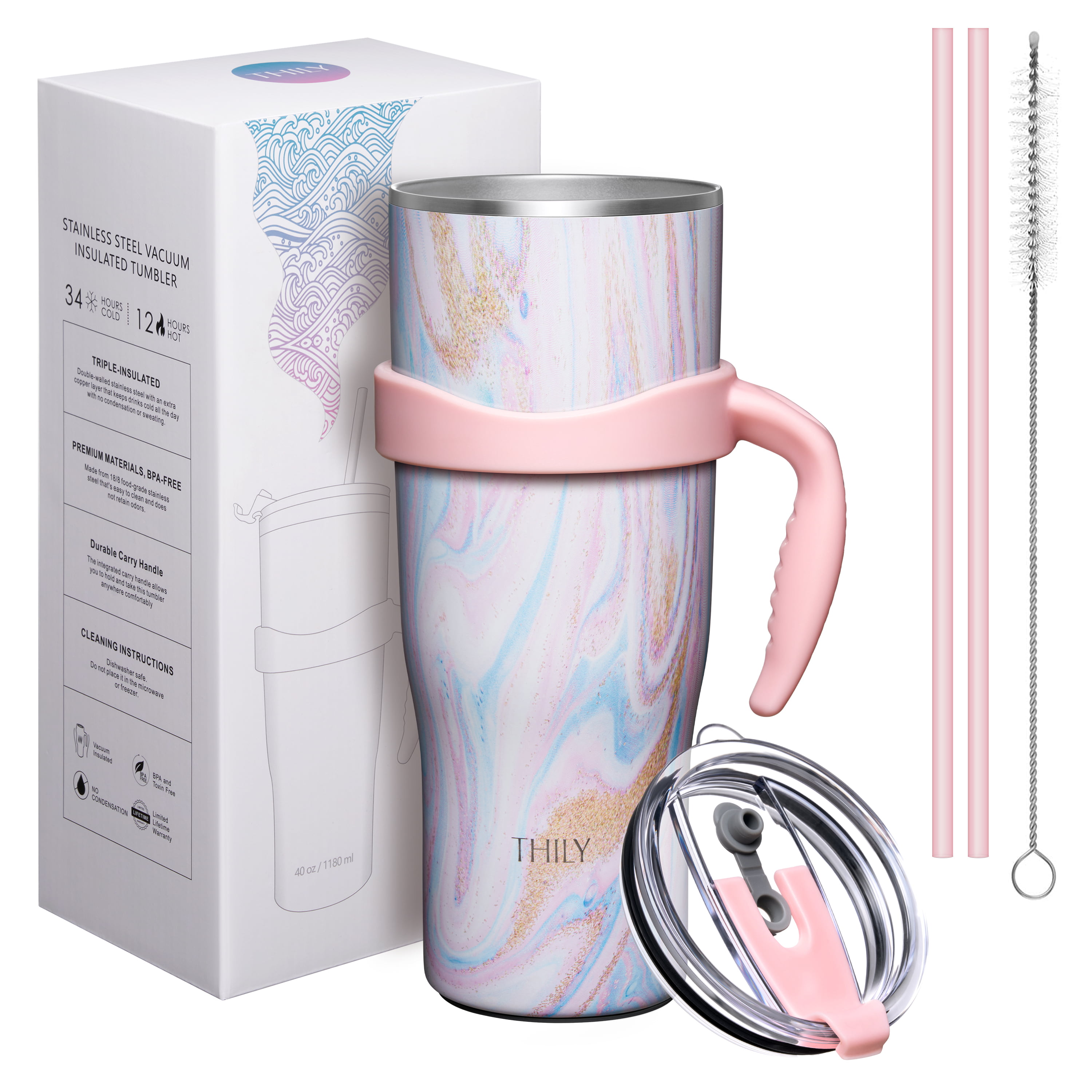 JoyJolt 12 oz. Pink Stainless Steel Vacuum Insulated Travel Coffee Mug  Tumbler with Lid & Handle JVI10503 - The Home Depot