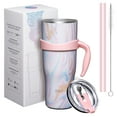 thumbnail image 5 of Stainless Steel Vacuum Insulated Tumbler - THILY 40 oz Coffee Travel Mug with Handle and Lids, Sweat Proof, Keep Drinks Cold for 34 Hours or Hot for 12 Hours, Pink Ripple, 5 of 5
