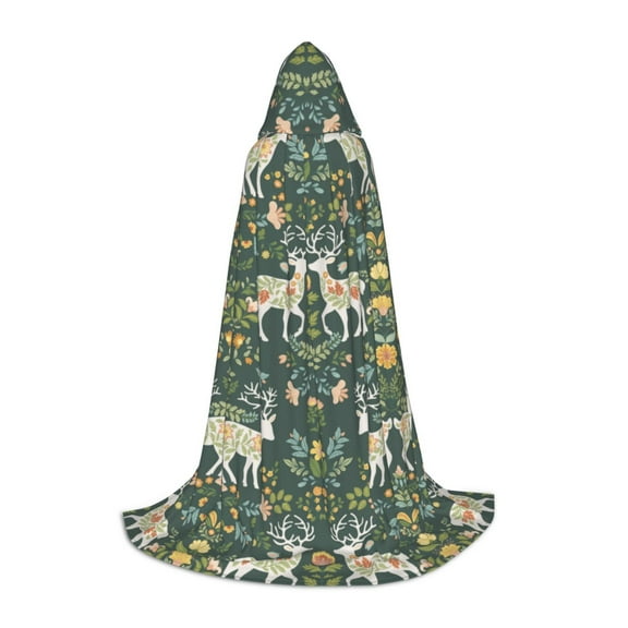 Honeii Deer And Flowers Print Poncho Cape, Cloak Coat, Snuggly Hooded Wearable Blanket, Hooded Cape For Teenagers,Halloween Costumes-Small