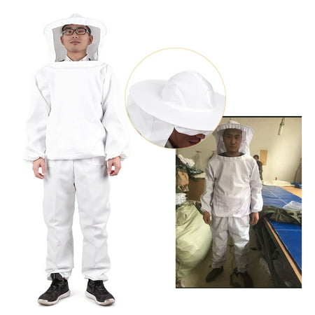 GZYF 1PCS White Professional Cotton Full Body Beekeeping Bee Keeping Suit w/ Veil Hood