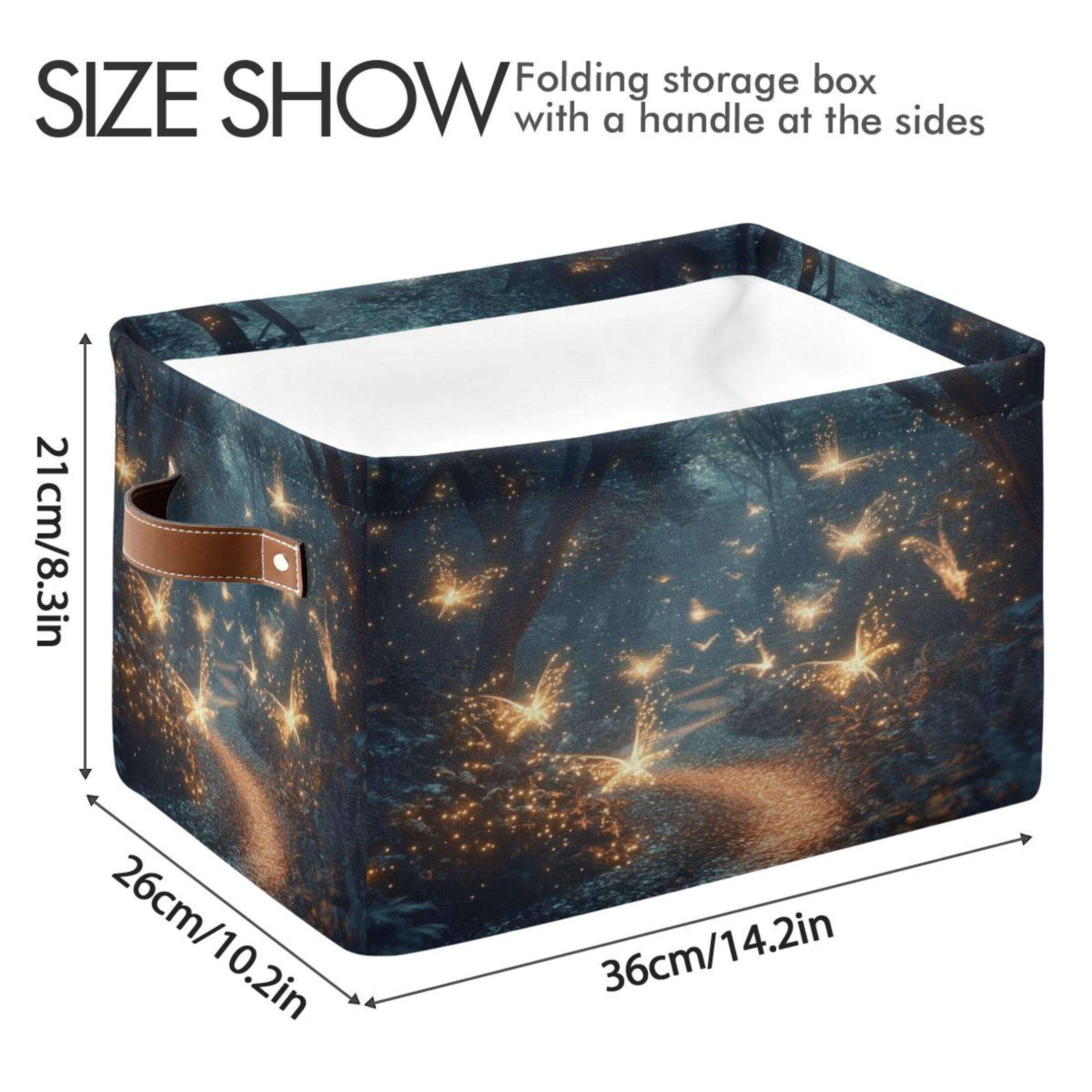 Fantasy Forest at Night Foldable Storage Basket,Canvas Fabric Foldable Storage Bins with Handles Open Home Storage Bins Boxes for Toy Book Shelf Closet Baskets