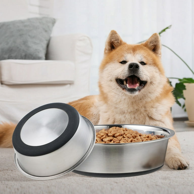 Stainless Steel Metal Dog Bowls 30oz Non Slip Double Deck Dog
