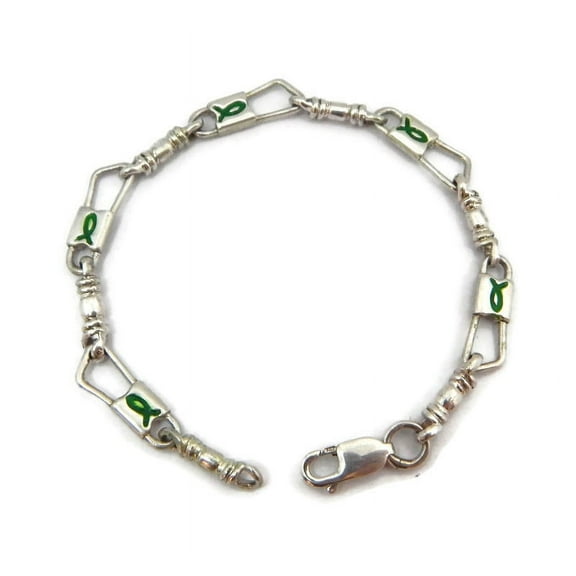 ACTS Bracelet Fishers of Men Sterling Silver Fish Green Design!!
