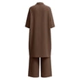 thumbnail image 5 of Mifsaly Two Piece Linen Sets for Women Open Front Long Cardigan and High Waisted Wide Leg Jumpsuits with Pockets Lightweight Flowy Summer Casual Vacation Matching Outfits Brown,XL, 5 of 8