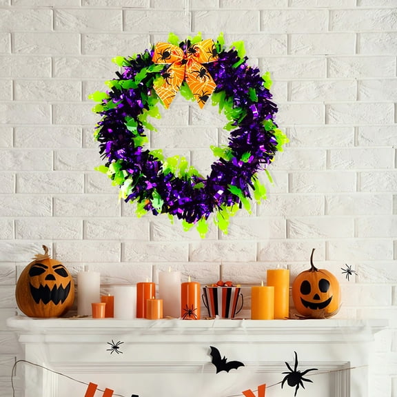 XEOVHV Halloween Decorations, 18.9inches Halloween Tinsel Garland With a bow tie, Halloween Metallic Garland Pumpkin Bat Halloween Garland Decorations for Home Indoor Outdoor Party
