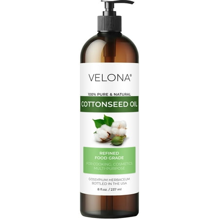 Cotton Seed Oil by Velona - 8 Fl Oz | 100% Pure and Natural Carrier Oil | Refined, Cold pressed | Cooking, Skin, Face, Body, Hair Care | Use Today - Enjoy Results