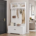 thumbnail image 3 of Taoruifang 72″ Coat Rack with 2 Doors & 4 Hooks – White Hall Tree Entryway Shoe Cabinet, Top Open Storage, 3 of 20