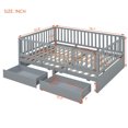 thumbnail image 4 of Full Size Daybed with Fence Guardrails and 2 Drawers, Wood Full Bed Frame with Storage, Split into Independent Floor Bed & Daybed for Bedroom, Living Room, Gray, 4 of 9