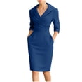 thumbnail image 2 of LEKWK Work Dresses for Women Elegant Classy V Neck Business Casual Dress 3/4 Sleeve Sheath Dress Bodycon Pencil Dress Office Wear, 2 of 6
