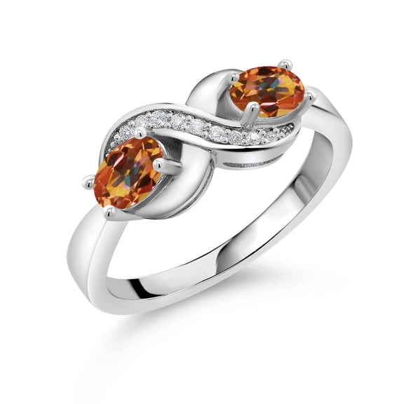 Gem Stone King 925 Sterling Silver Ecstasy Mystic Topaz and Created Sapphire Infinity Love Knot Ring for Women | 1.11 Cttw | Oval 6X4MM | Gemstone Birthstone | Jewelry Gifts for Mom Wife | Size 7