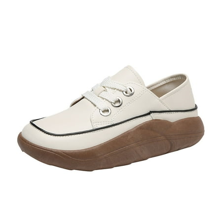 OJSFQUFP Womens Casual Shoes Womens Shoes Casual Flat Shoes Leather Lace Up Casual Shoes Work Flats Office Shoes Walking Sneakers for Women White 39