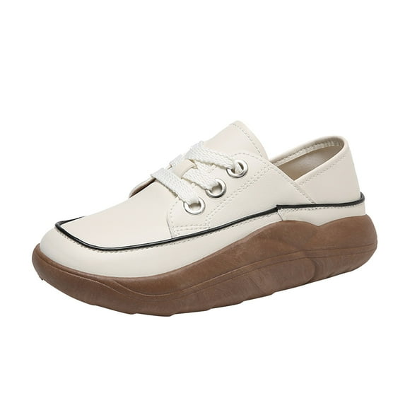 HBFAGFB Sneakers for Women Casual Flat Leather Lace up Shoes Outdoor Fitness Gym Shoes White Size 37