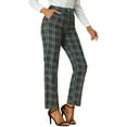 thumbnail image 4 of INSPIRE CHIC Women's Plaid Elastic Waist Button Zipper Straight Leg Long Pants L Blue Green, 4 of 6