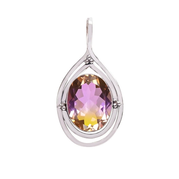 Ametrine 925 Sterling Silver Pendant V8216, Solitaire Pendant, Yellow Pendant, Oval Pendant, Gift For Her, Ametrine Pendant