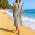 thumbnail image 4 of WRKEKC Robes Midi pour Femmes à Rayures à Double Volant Manches Courtes Col en V Midi Entretien Facile Extensible Confort Chic Doux, 4 of 5