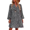 thumbnail image 1 of Leopard Printed V-Neck Shift Dress Loose Fit A-Line Sundress Casual Pleated Tunic Dress Flowy Skirt for Women Teen brown XXL, 1 of 4