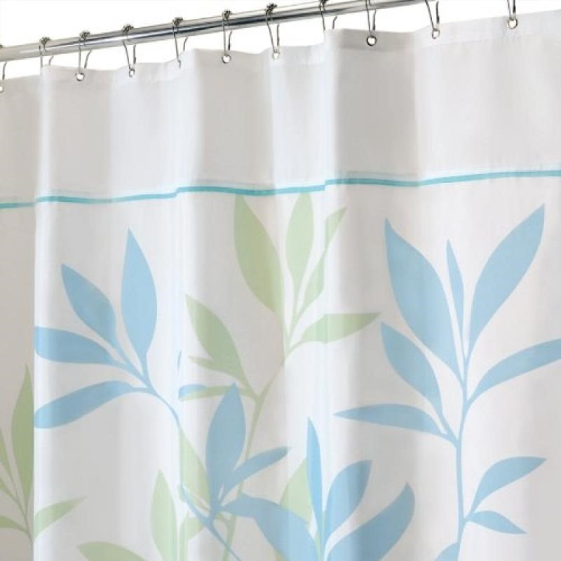 InterDesign Leaves Stall Shower Curtain, Soft Blue and Green, 54Inch