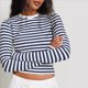 thumbnail image 5 of Camiseta Básica Informal de Larga con Cuello Redondo, Elástica y Acanalada para Mujer. Azul S, 5 of 7