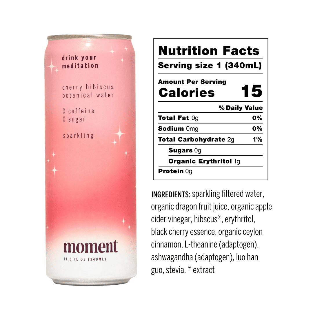 Moment Botanical Water, Cherry Hibiscus, Sparkling, Zero Added Sugar, 12-Pack, 11.5 fl oz - 1