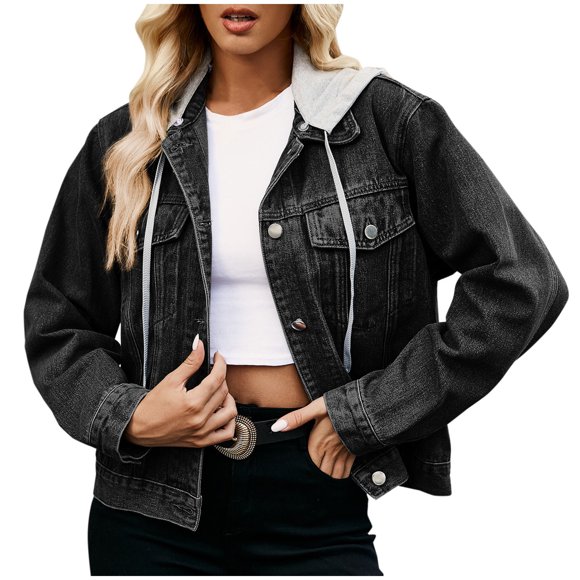 Yuyuzo Womens Jean Jacket Denim Jacket with Hood Oversized Hoodie Long Sleeve Spring Jacket Coat