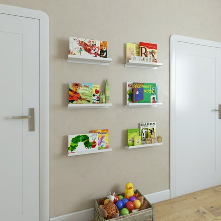 Metal Floating Shelves Display Ledge Wall Mounted Bookcase For Metal Floating Shelves Display Ledge Wall Mounted Bookcase For Nursery Kids Rooms Or Kindergarten Classroom 17 Inches Set Of 6 White Com