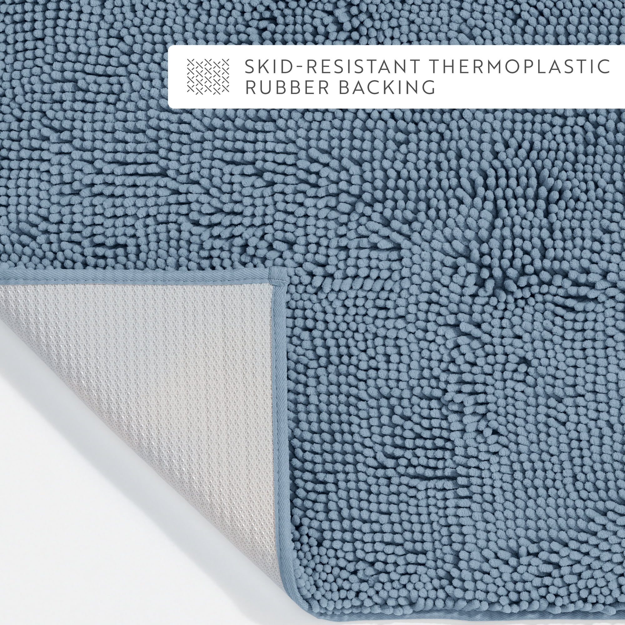 Soft Absorbent Chenille Bath Mat Rug with Anti-Skid Rubber Backing, 34 x 21, Light Blue, by Noble Linens