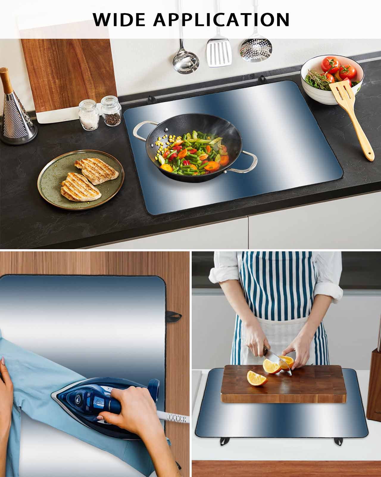 nqOlkjepod Large Induction Cooktop Protector Mat 24"x21", Dark Blue White Ombre Stove Top Covers for Electric Stove, Vintage Chic Gradient Minimalist Stove Burner Cover Mats, Glass Top Stove Cover