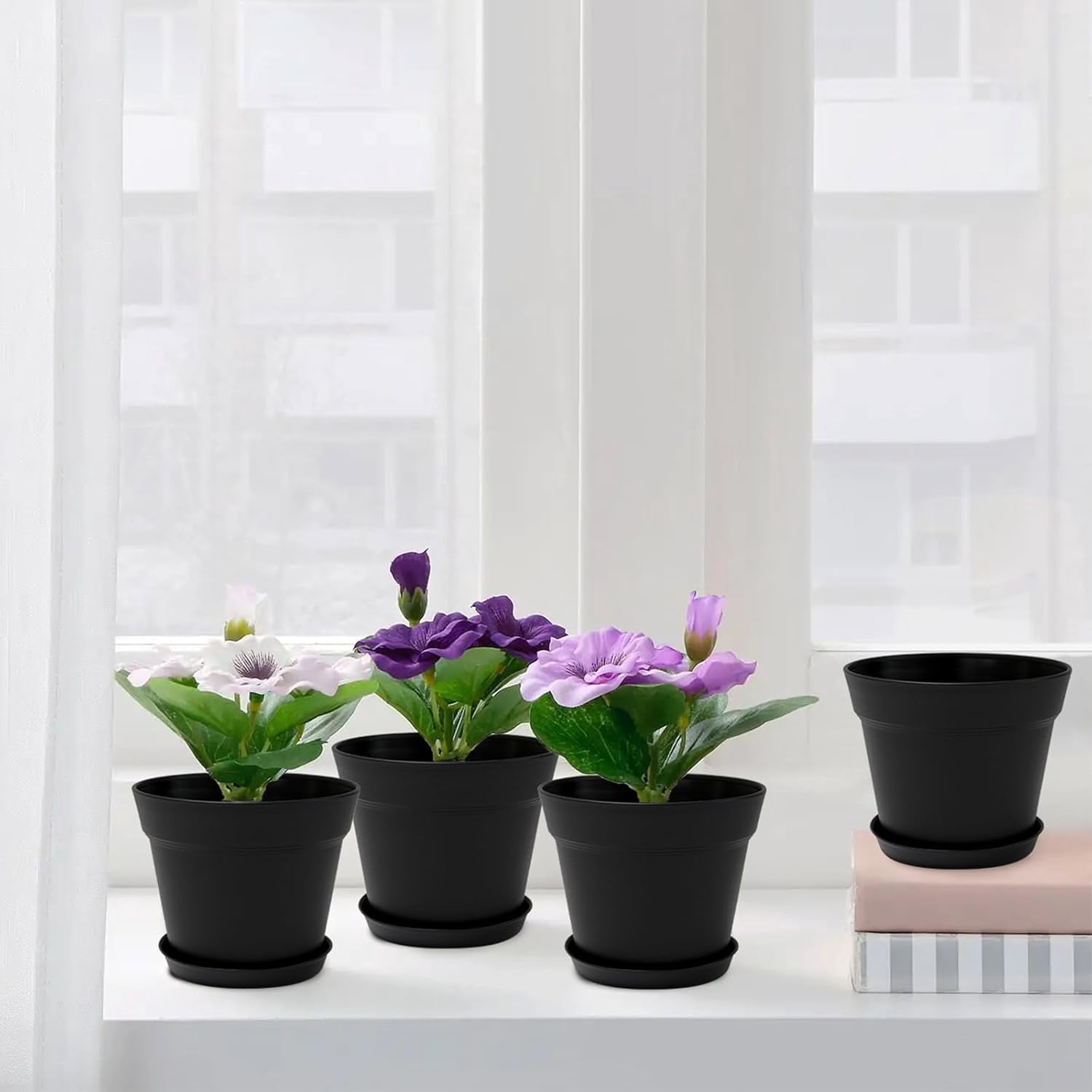 20 Pack 6 inch Plant pots, planters for Indoor Plants, Flower pots, Black