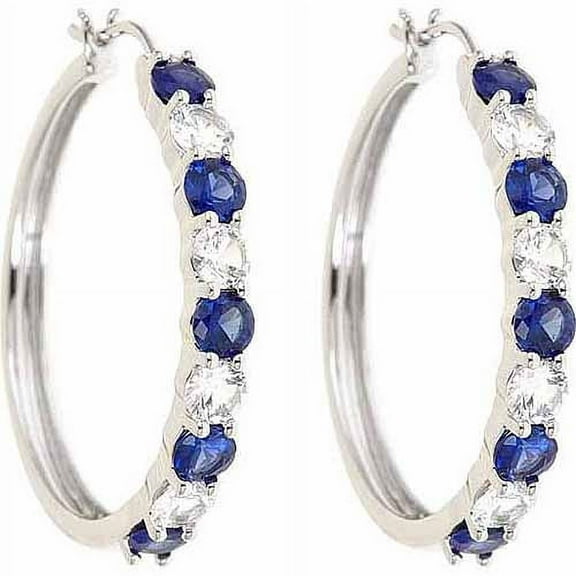Created Blue Sapphire and Created White Sapphire Rhodium-Plated Earrings