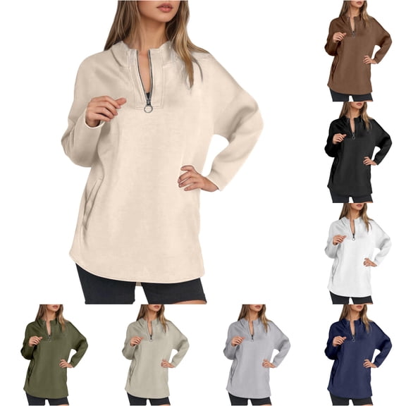 Tanghaowl Women Sweatshirt Oversized Pullover Hoodies Short Velvet Sweaters Long Sleeve Winter Fall Outfits Beige S