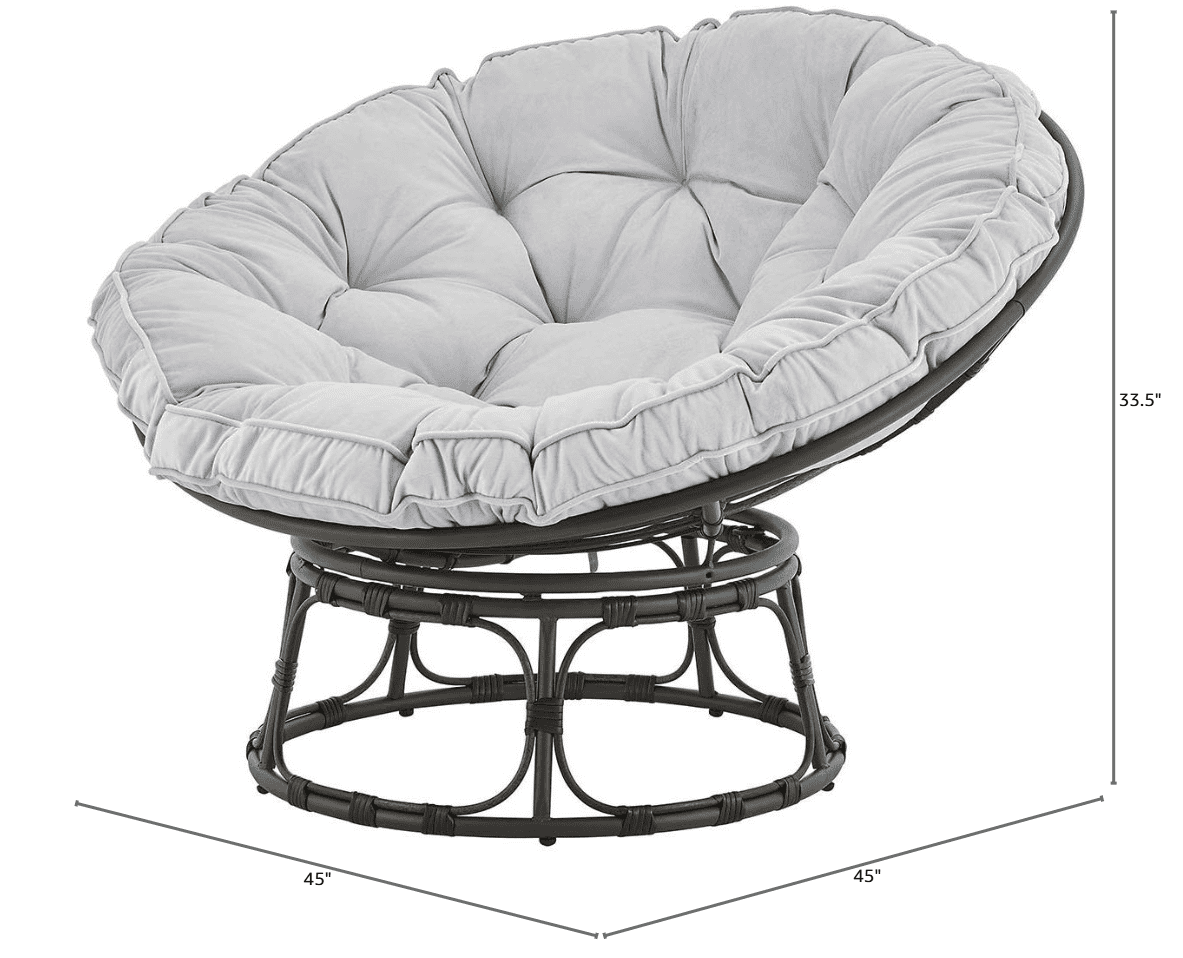 Barton 46'' Large Size Papasan Chair With Cushion & Frame, Overstuffed Thickened Papasan Lounge Chair With Cushion & Frame, Lazy Chair, Circle Chair, Round Chair, Grey
