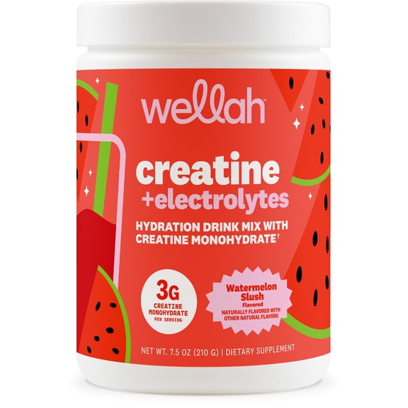 Wellah Creatine Electrolytes Powder (Watermelon Slush) 30 Servings - Hydration Drink Mix with 3g of Creatine Monohydrate