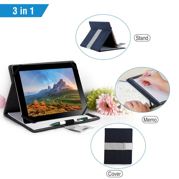 3 in 1 Business Tablet Portfolio Case - 9.7" PU Protector with Notepad & Stand for Work/Study (Navy)