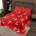 thumbnail image 2 of Erosebridal Ensembles de Couvre-Lit Ancre Océan Format Simple, Courtepointe Nautique de Mer, Ensembles de Courtepointe Rouge et Blanc pour Lit Format Simple, Décoration de Chambre Marine en Microfibre, 2 Pcs, 2 of 5